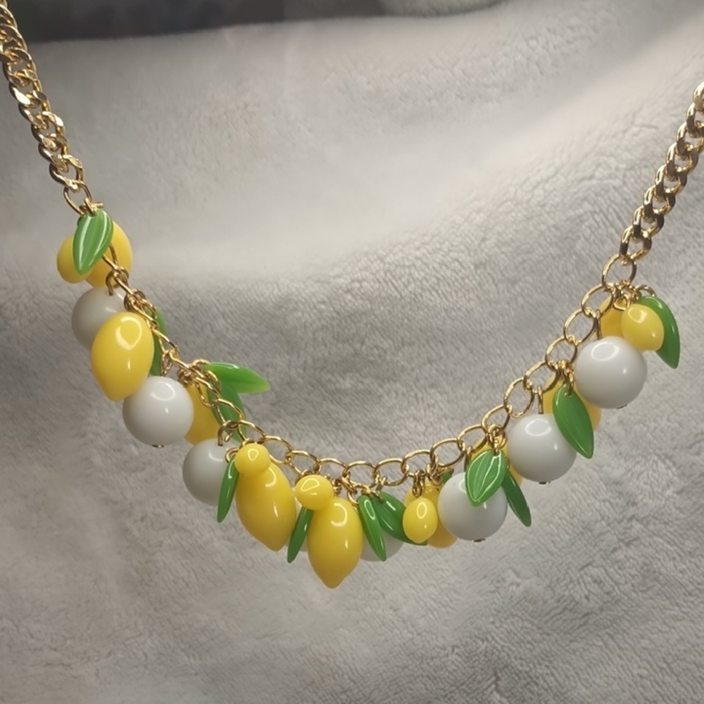 Talbots Yellow Green and White Lemon Charm Necklace